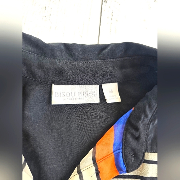 Bisou Bisou Bold Bright Colorful Striped Chiffon Sheer Button up Blouse Top - Picture 12 of 13